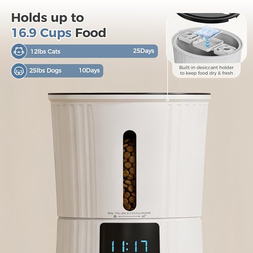 DUMOS 2.4G WiFi Automatic Cat Feeder, 4L Timed Cat Food Dispenser with APP Control, 10s Voice Recorder, Dual Power Supply, Indoor Programmable Pet Feeder with Desiccant for Small Cats and Dogs, White by DUMOS - Image 7