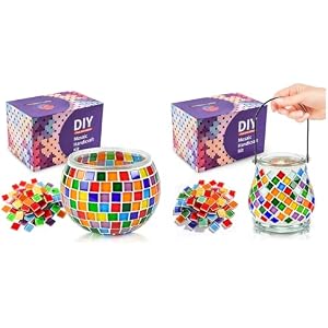 Joyclub Bundle of DIY Mosaic Candle Holder Kit and DIY Mosaic Candle Holder Kit for Home Lighting Decor Girls Birthday Craft Gifts