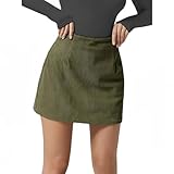 Fall Skirt Corduroy Skorts High Waisted Fashion Winter Women's Mini Skirt with Shorts Green L