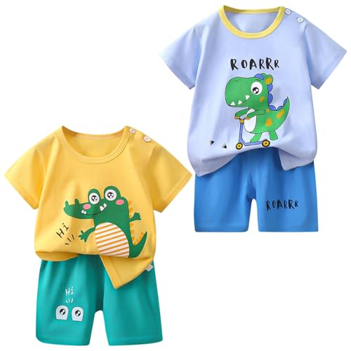 TABNIX Boys' Short Sleeve T-Shirt and Short Outfit Set Size 1-7 Years Toddler Boys' Dinosaur Print Cotton Summer Outfits Sets