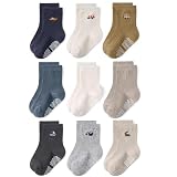 Bearbay Toddler Non Slip Cotton Crew Socks with Anti-slip Dots for Infant Baby Boys Girls 9 Pairs Cartoon Blue