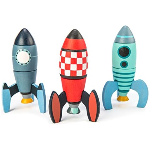 Tender Leaf Toys - Rocket Construction - 18 Pc Wooden Construction Toy Playset Builds 3 Space Ships - Develops Dexterity, Problem Solving and Imaginative Play - Ages 3+ Cover