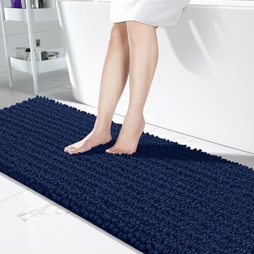Yimobra Extra Long Chenille Bath Mat 70x24 in Navy