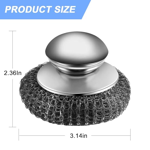 Image of 2 Pcs Stainless Steel Wool Scrubber Set with Handle, Includes 2 Replacement Scrubber Pads, Perfect for Cleaning Iron Pots, Stoves, Grills, and Sinks, Durable Metal Scourer for Tough Messes