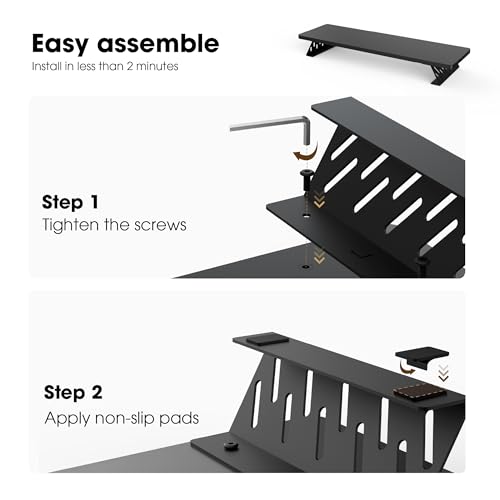 Fenge Monitor Stand Riser, Desk Top Shelf for 2 Monitors, Computer Stands for Desk, Wood & Steel Desktop Riser for Laptop, PC, Printer by Fenge - Image 4