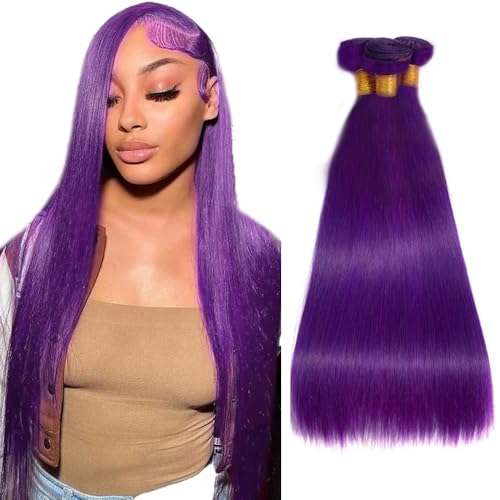 Purple Bundles Straight Bundles Human Hair 18 20 22 Inch Unprocessed Brazilian Virgin Hair Weave 3 Bundle Purple Straight Human Hair Extensions 50 Grams Per Bundle For Woman