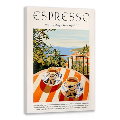 GELDSTEI Coffee Wall Art, Vintage Espresso Wrapped Canvas Print, Italian Coffee Poster Print, Cafe Bar Decoration, Retro Italian Cafe Wall Decor for Kitchen Dining Room Framed Ready to Hang 12x16 Inch