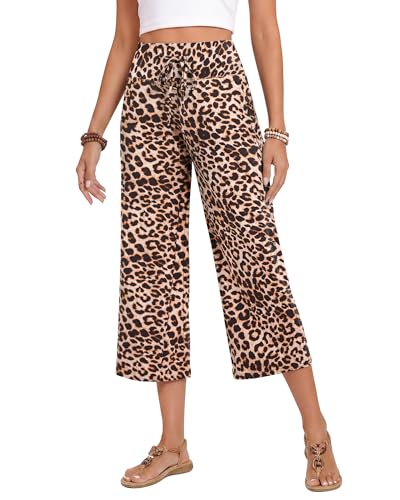 Image of ZOOSIXX Soft Black Pajama Pants for Women, Wide Leg Pants Woman Flowy Comfy Casual Lounge Yoga Capri Pants 22 inch / 30 inch
