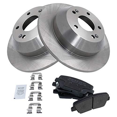Image of TRQ Rear Brake Pad and Rotor Set Semi Metallic Solid Rotors Compatible with 2010-2016 Hyundai Santa Fe 2013-2016 Santa Fe Sport 2011-2014 Kia Sorento