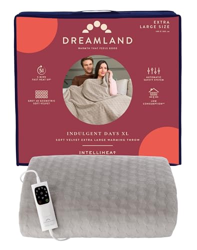 Dreamland Indulgent Days XL Heated Electric Throw – Velvet 3D Geometric Design with 6 Heat Settings, Fast 5-Minute Heat Up, Auto Shut-Off Timer, Machine Washable & Tumble Dryer Safe – 140 x 180 cm