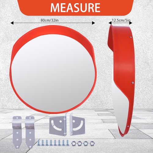 BESEA 32\" inch Convex Mirror Traffic Mirror, Circular Pole Mounted Security Mirror, Safety Mirror for Garage Warehouse Mall Home Office Outdoor with Clear View - Thumbnail 2