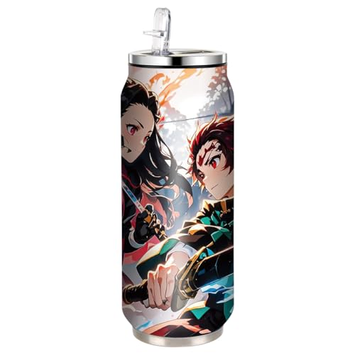 UBBY Demon Edelstahl Wasserflasche 500 ml Hochklappbare Sport flaschen aus Edelstahl mit Strohhalm Lustige Cartoon Design für Kinder und Erwachsene (Clash)