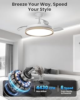 Airwit 106cm Ventilatore da Soffitto Silenzioso con Luce e Pale Retrattili, Dimmerabile LED Lampada Ventilatore da Soffitto con Telecomando e Reversible Motore DC per Camera da Letto, Soggiorno