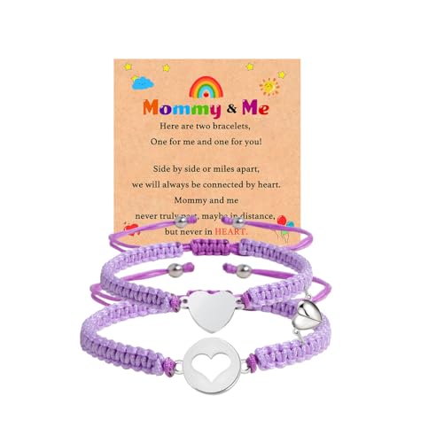 Image of First Day of Kindergarten Pre K Gifts for Mother Daughter,Mommy and Me Bracelet Matching Heart Bracelets Set for 2