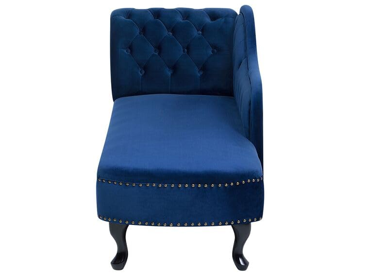Image of Velvet Modern Chesterfield Chaise Lounge Couch 166 X 63 X 76 for Your Loving Space (Blue, Left Arm)