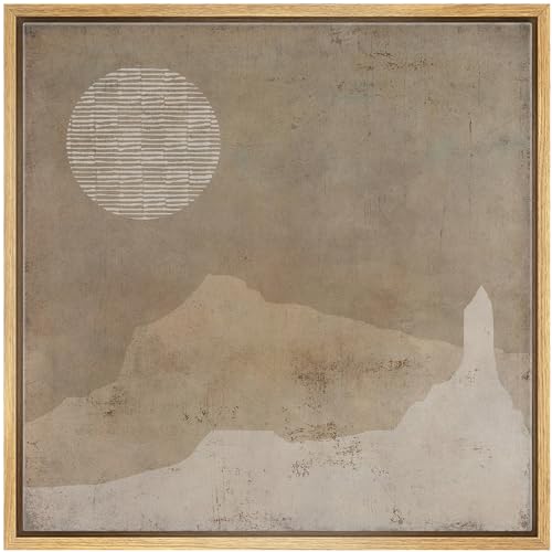 SIGNWIN Framed Canvas Print Wall Art Grunge Dark Brown Minimal Landscape Abstract Shapes Illustrations Modern Art Decorative Boho Relax Nordic for Living Room, Bedroom, Office - 24"" x24 Natural