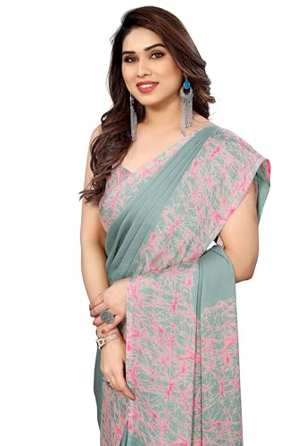 Image of MIRCHI FASHION Women Saree Abstract Print Chiffon | Breathable Lightweight Casual Sari for Regular Use and Office with Unstitched Blouse (Available in 25 Colors)