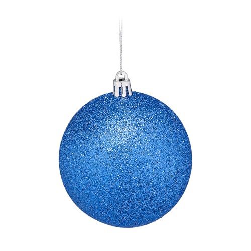 Miniatura 5 de Relaxdays Set 110 Bolas Árbol Navidad, Decoración Navideña Plástico, Adornos Colgantes, Espumillones, Azul