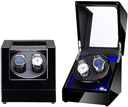 Mechanical Watch Shaker Automatic Watch Winder with Super Quiet Motor and Blue LED Light Piano Finish Black Leather Lining 4 Rotation Mode Setting