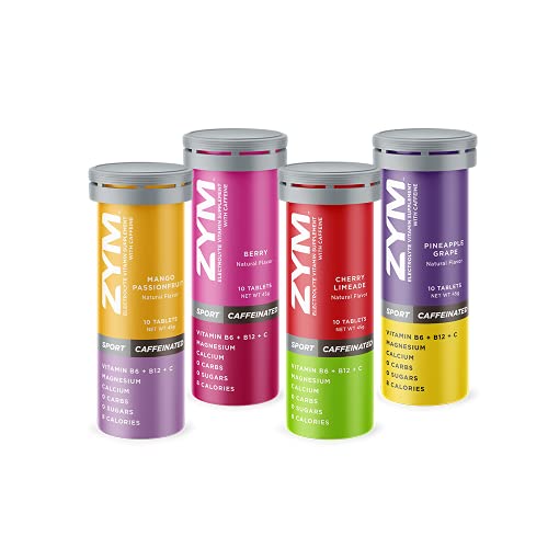 Zym Sport Caffeine Collection Pack Electrolyte Effervescent Tablet, Natural Electrolyte Replacement Supplement For Fast Hydration & Energy (4 Pack) #TOP15
