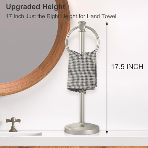 Hoimpro 17 Inch Stand Hand Towel Holder Towel Bar Towel Hanging Ring, Free Standing Floor Hand Towel Rack Storage for Bathroom Kitchen Vanity Countertops, Hardware Accessories(Brushed Nickel) by Hoimpro - Image 3