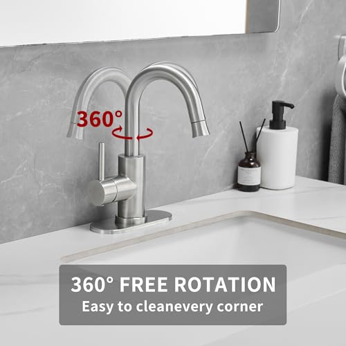 Robinet de salle de bain brossé compact avec plaque de pont de 10,2 cm et drain