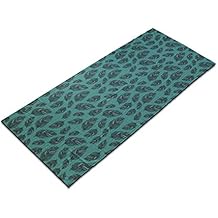 Ambesonne Boho Yoga Mat Towel, Oriental Peacock Feathers Repetition Hippie Lifestyle Bohemian Artwork Print, Non-Slip Sweat Absorbent Yoga Pilates Workout Pad Cover, 25" x 70", Jade Green and Teal