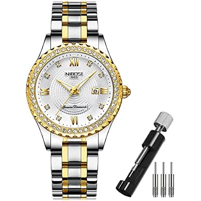NIBOSI Watches for Women Diamond Luxury Gold Silver Ladies Female Classic Fashion Analog Quartz Waterproof Stainless Dress Luminous Day Date Wife Gifts Wrist Watch