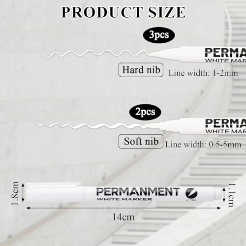 5Pcs White Permanent Marker Pens - Extra-fine & Medium Tip White Fabric & Laundry Pens, Quick Dry, Waterproof - For Drawing, Coloring, Graffiti, DIY Crafts on Paper & Fabric (0.5mm, 1mm) - Image 6