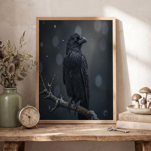 Tableau decor murale salon moderne avec motif branches de corbeau 60x90