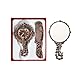 Opexicos 2Pcs/1Set Peacock Embossed Vanity Mirror Comb Set Travel Portable Metal Cosmetic Mirror with Embedded Beads for Mom Women and Girls