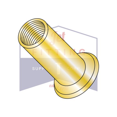 10-32-.180 Large Flange Blind Threaded Inserts | Flat Head | Open End | 1008-1010 Low Carbon Steel | Zinc Yellow Dichromate Plating | Non-Ribbed (Quantity: 1000)