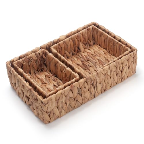 Water Hyacinth Rectangular Storage Basket for Organizing Natural Wicker Baskets
