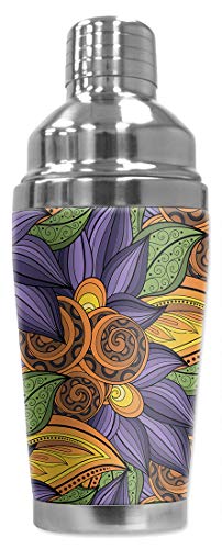 Mugzie 20 Ounce Stainless Steel Cocktail Shaker/Martini Shaker With Wetsuit Cover - Orange & Purple Floral Toss #TOP29