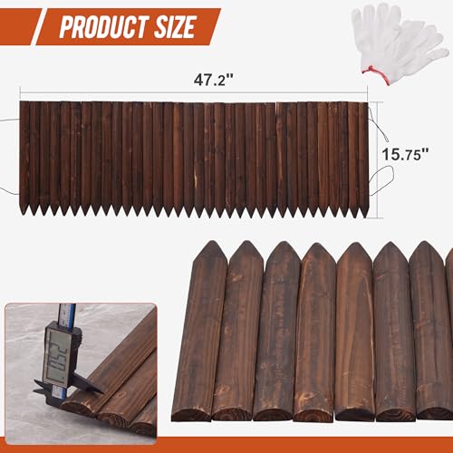 Garden Edging Border Wood Fence for Yard Patio Path Decorative Landscape Edging Flower Bed, 15.7\" H-3pcs