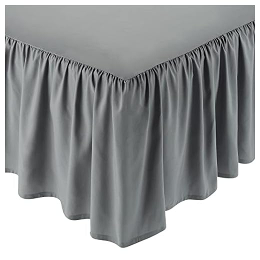 Amazon Basics Wrinkle Resistant Machine Washable Ruffled Bed Skirt, Fade Resistant 100% Microfiber with 16" Drop, Queen, Dark Grey