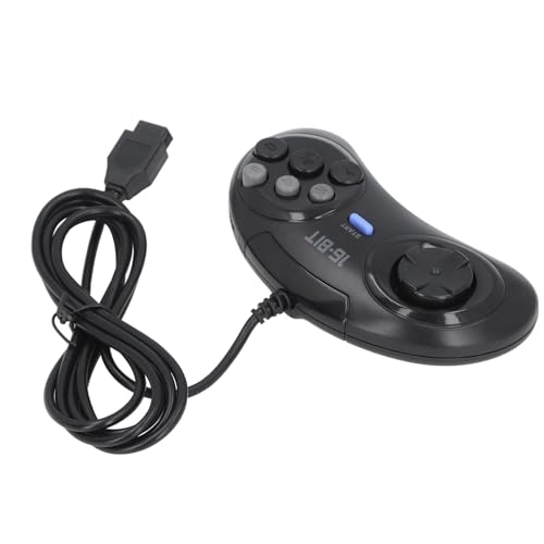 Generic Przewodowy Kontroler Gier Turboboost Genesis Mały, Ergonomiczny Gamepad Typu Plug and Play dla Konsoli do Gier, Czarny, 9-pinowy