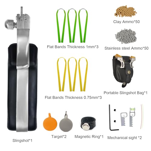 Slingshot, Hunting Sling Shot Set for Adults, Professional Stainless Steel Tactical Slingshots, High Velocity Catapult with Ammo Balls, Rubber Bands, Ammo Pouch, Target