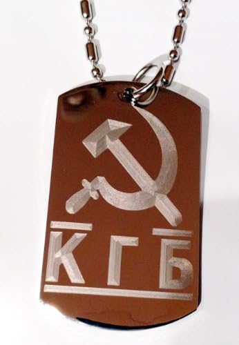 Hammer and Sickle USSR Former Soviet Union Russian Secret Police KGB Symbol - Military Dog Tag Luggage Key Metal Chain Necklace