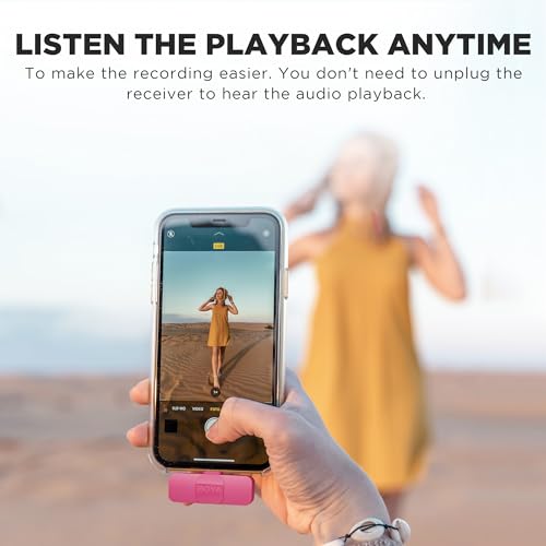 BOYA BY-V2-P Microfone de lapela sem fio rosa para iPhone - Plug Play Clip on Lapel Mini microfone p