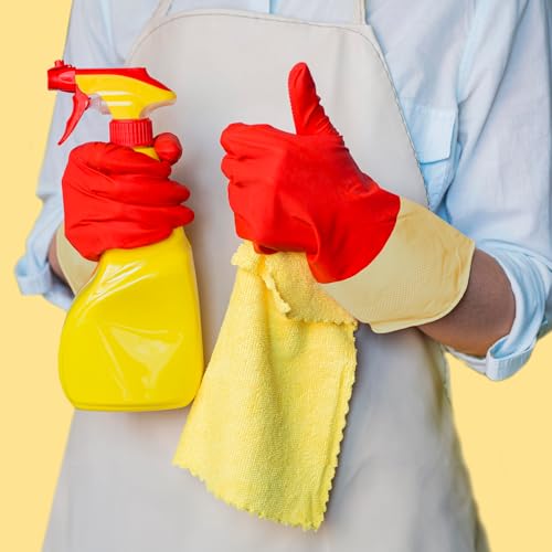 SteadMax 3 Pairs Red Cleaning Gloves, Reusable, Natural Rubber, Ultra Durable, Waterproof Latex Non-Slip Dishwashing Gloves for Kitchen and Household (Large, 3 Pack) - Thumbnail 3