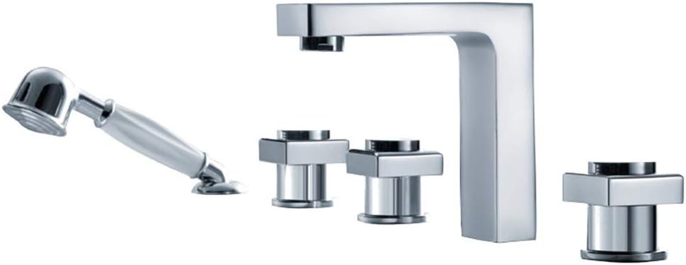 Modern Bathroom Bathtub Faucet 3 Handle 5 Holes Brass Roman Tub Filler with Handheld Shower Chrome Bathtub Mixer Tap