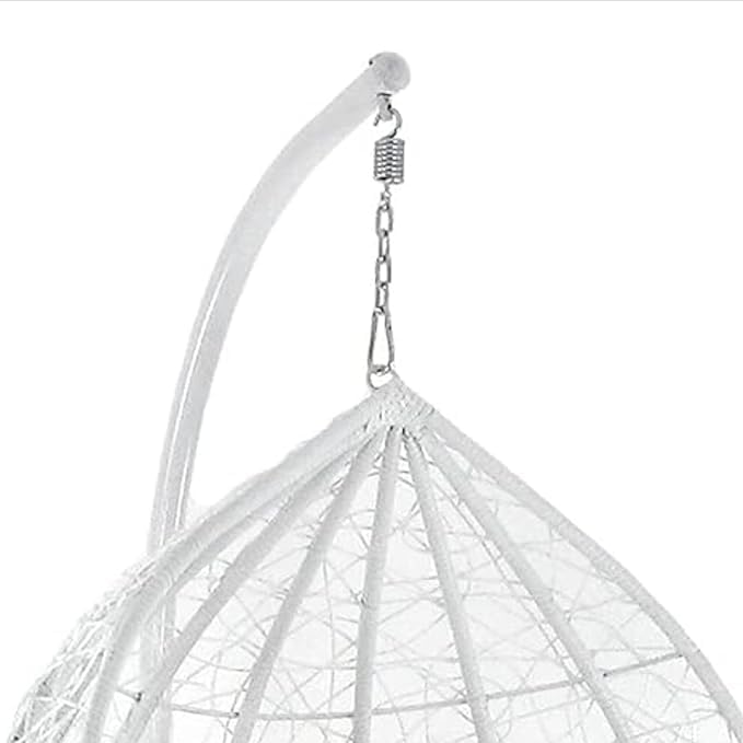 Image of Rattan Single Seater Swing Chair with Stand and Cushion Hammock Swing for Adult Outdoor Indoor Garden Living Room Balcony Relaxing Chair Jhula(White and White)