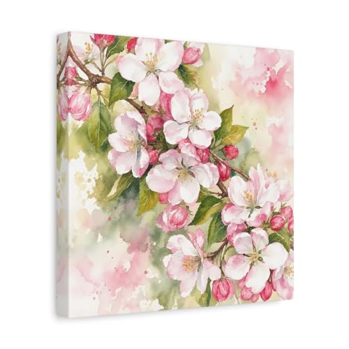 Toile cerisier en fleurs rose 30x30 cm pour deco salon style aquarelle