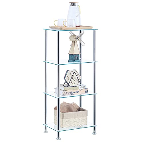 Glass Side Stand Table For Living Room/Bedroom/Bathroom, Floor Standing Glass Table With Storage Shelf (4 Tier Side Table) #TOP4