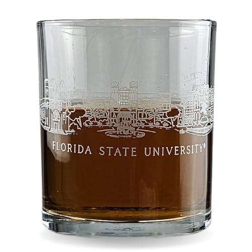 Florida State University 16 oz DOF Rocks Glass Barware - Unique Skyline Artwork Screened with CU Campus Landmarks - Great Holiday or Graduation Gift Idea - Cocktails, Liquor, or Spirits