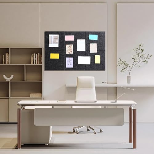 Large Cork Board 36\" x 24\", 6 Pack Felt Wall Tiles with 30 Pcs Pushpins, Bulletin Board with Removable Self-Adhesive Strips, Pin Boards Cork Boards for Walls Office Home Classroom Decor-Dark Gray - Thumbnail 6