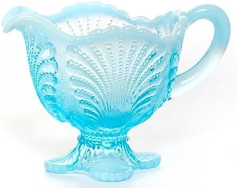 Creamer - Beaded Shell Pattern - American Made - Mosser Glass USA (Aqua Opalescent)
