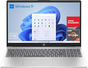 HP Laptop 39,6 cm (15,6 inch) FHD AMD Ryzen 7-7730U, 32GB RAM, 1000GB SSD, AMD Radeon Graphics, Windows 11, Copilot + PC, zilver, Spaans QWERTY-toetsenbord, 32 GB, 1000 GB