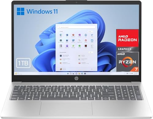 HP - 15,6" FHD AMD Ryzen 7-7730U laptop, 32 GB RAM, 1000 GB SSD, AMD Radeon Graphics, Windows 11, Copilot+PC Srebrny - klawiatura QWERTY hiszpański, 32 GB, 1000 GB